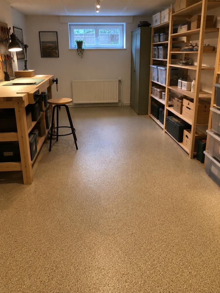 StoneCarpet-gulv i kælderens hobbyrum