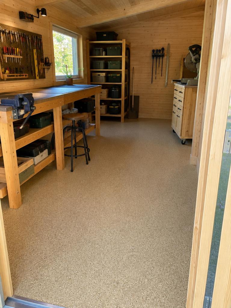 StoneCarpet-gulv i skur med værksted