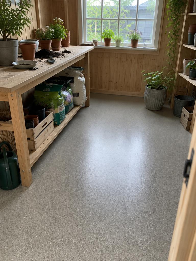 StoneCarpet-gulv i skur med planter