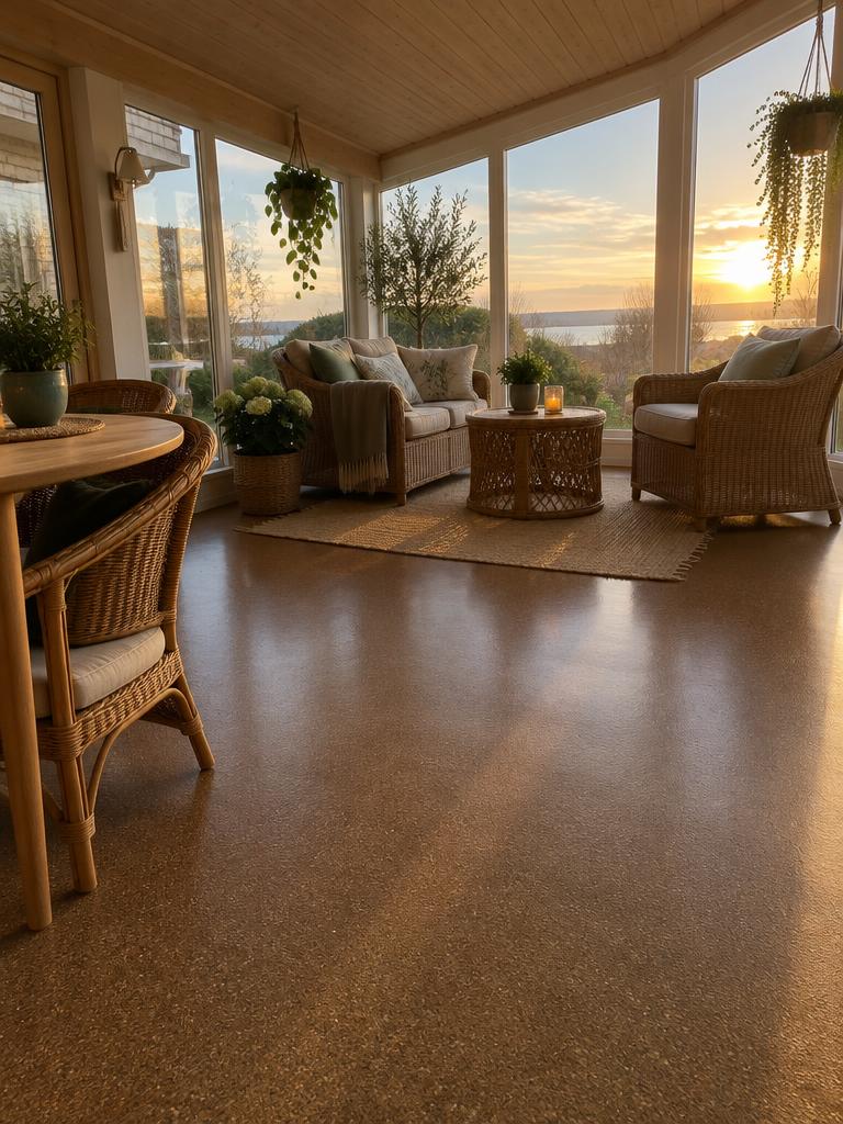 StoneCarpet-gulv i udestue i aftensol