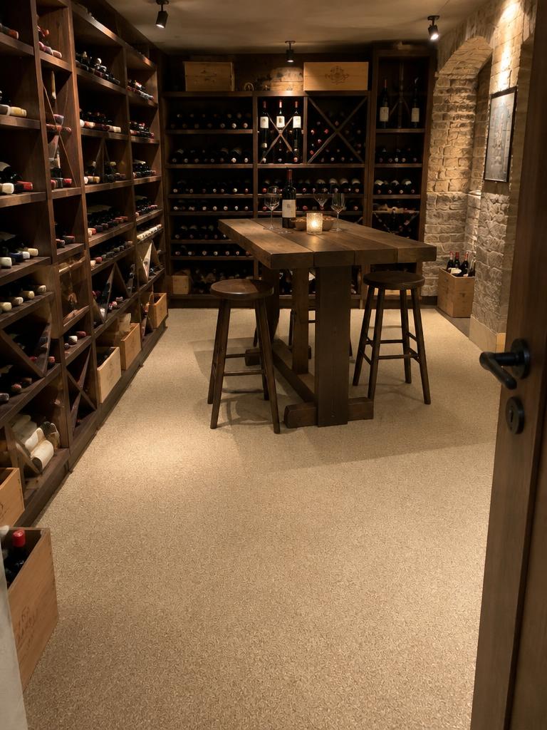 StoneCarpet-gulv i vinkælder med smagebord